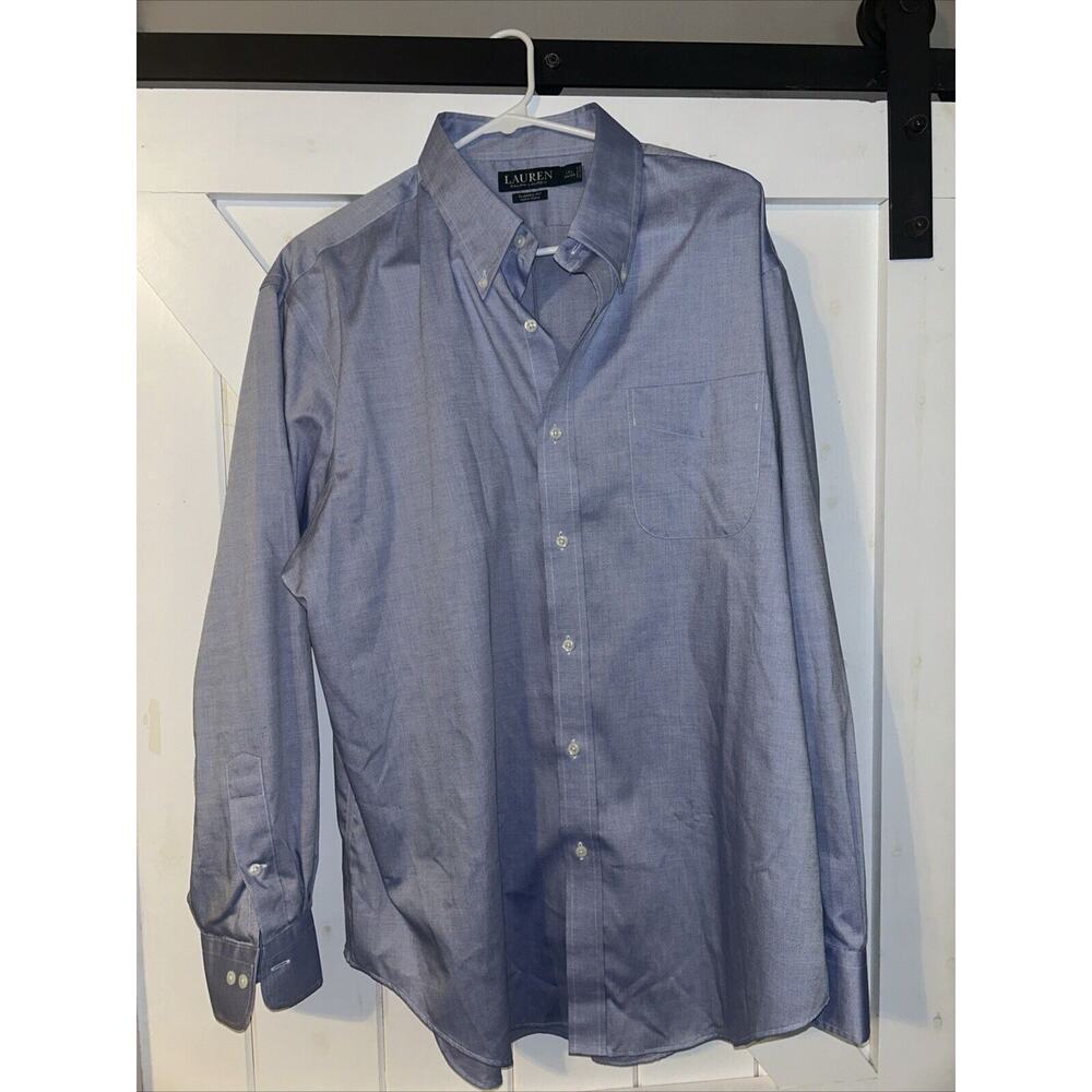 Ralph Lauren Classic Fit Blue Button Up Dress Shirt No Iron 17 34/35 Blue